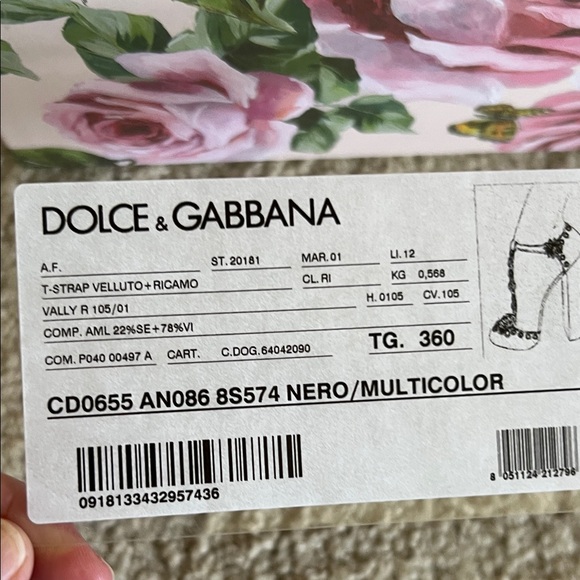 NWB Dolce and Gabbana Embellished Black Floral Velvet Women’s Sandals size 36 - Picture 9 of 11